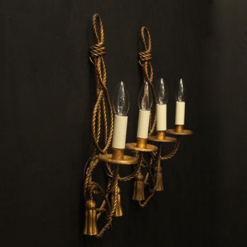 FRENCH PAIR OF ROPE GILDED ANTIQUE WALL LIGHTS - ADDITIONAL PHOTO 9