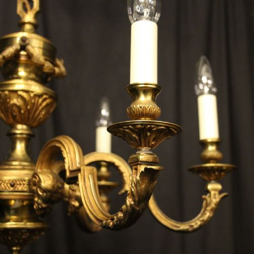 FRENCH GILDED BRONZE 6 LIGHT ANTIQUE CHANDELIER - ADDITIONAL PHOTO 1