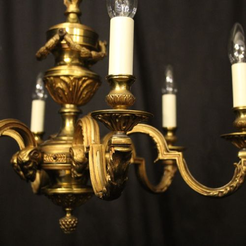 FRENCH GILDED BRONZE 6 LIGHT ANTIQUE CHANDELIER - ADDITIONAL PHOTO 2