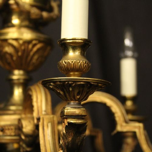 FRENCH GILDED BRONZE 6 LIGHT ANTIQUE CHANDELIER - ADDITIONAL PHOTO 3
