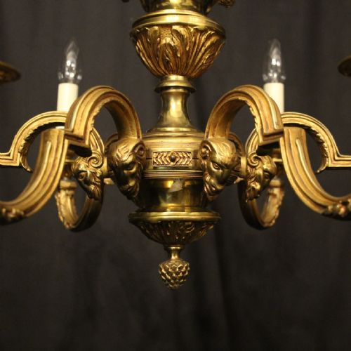 FRENCH GILDED BRONZE 6 LIGHT ANTIQUE CHANDELIER - ADDITIONAL PHOTO 4