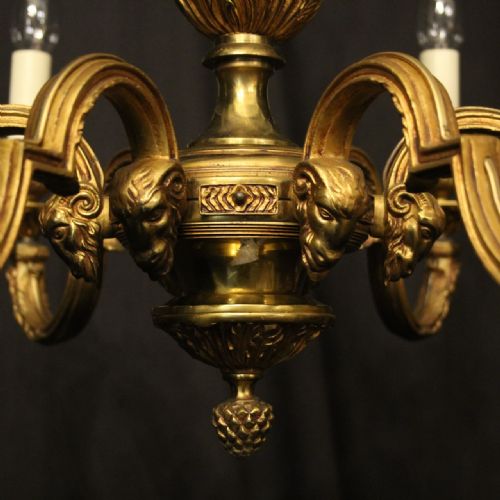 FRENCH GILDED BRONZE 6 LIGHT ANTIQUE CHANDELIER - ADDITIONAL PHOTO 5