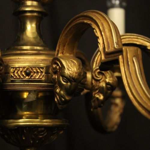 FRENCH GILDED BRONZE 6 LIGHT ANTIQUE CHANDELIER - ADDITIONAL PHOTO 6