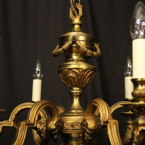 FRENCH GILDED BRONZE 6 LIGHT ANTIQUE CHANDELIER - ADDITIONAL PHOTO 7