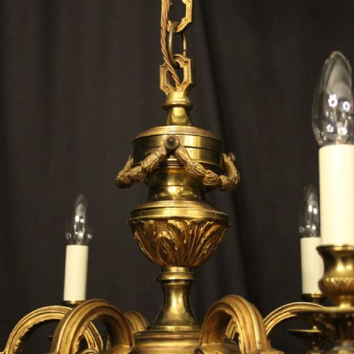 FRENCH GILDED BRONZE 6 LIGHT ANTIQUE CHANDELIER - ADDITIONAL PHOTO 8