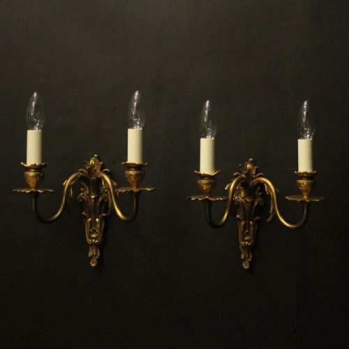 french pair of gilded bronze twin arm antique wall lights - CATEGORY: ANTIQUE LIGHTING - DATED 1910