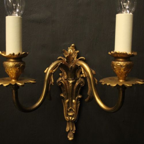 FRENCH PAIR OF GILDED BRONZE TWIN ARM ANTIQUE WALL LIGHTS - ADDITIONAL PHOTO 2