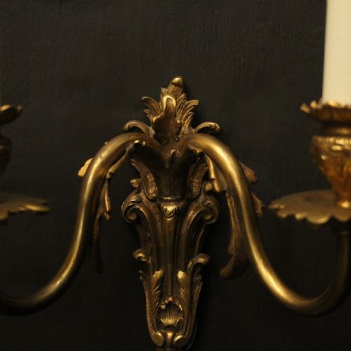 FRENCH PAIR OF GILDED BRONZE TWIN ARM ANTIQUE WALL LIGHTS - ADDITIONAL PHOTO 6