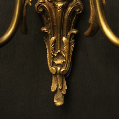 FRENCH PAIR OF GILDED BRONZE TWIN ARM ANTIQUE WALL LIGHTS - ADDITIONAL PHOTO 8