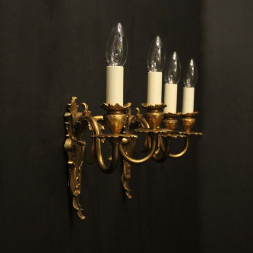 FRENCH PAIR OF GILDED BRONZE TWIN ARM ANTIQUE WALL LIGHTS - ADDITIONAL PHOTO 9