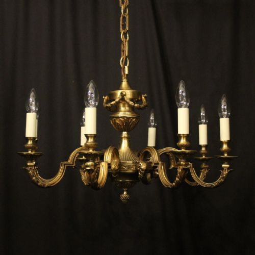 french gilded bronze 8 light antique chandelier - CATEGORY: ANTIQUE LIGHTING - DATED 1920