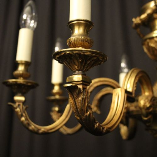 FRENCH GILDED BRONZE 8 LIGHT ANTIQUE CHANDELIER - ADDITIONAL PHOTO 5