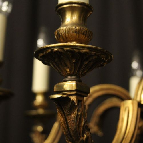 FRENCH GILDED BRONZE 8 LIGHT ANTIQUE CHANDELIER - ADDITIONAL PHOTO 6