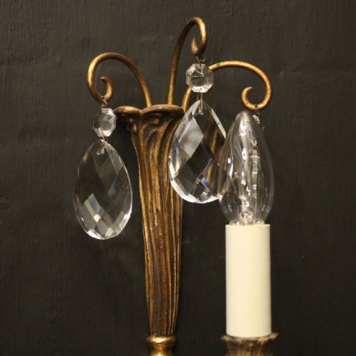 FRENCH PAIR OF BRONZE CRYSTAL TRIPLE ARM WALL LIGHTS - ADDITIONAL PHOTO 8