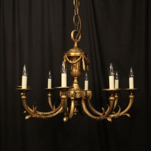 french gilded bronze 8 light antique chandelier - CATEGORY: ANTIQUE LIGHTING - DATED 1920
