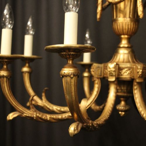FRENCH GILDED BRONZE 8 LIGHT ANTIQUE CHANDELIER - ADDITIONAL PHOTO 2