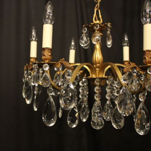 ITALIAN SMALL 6 LIGHT GILDED BRONZE CRYSTAL ANTIQUE CHANDELIER - ADDITIONAL PHOTO 1