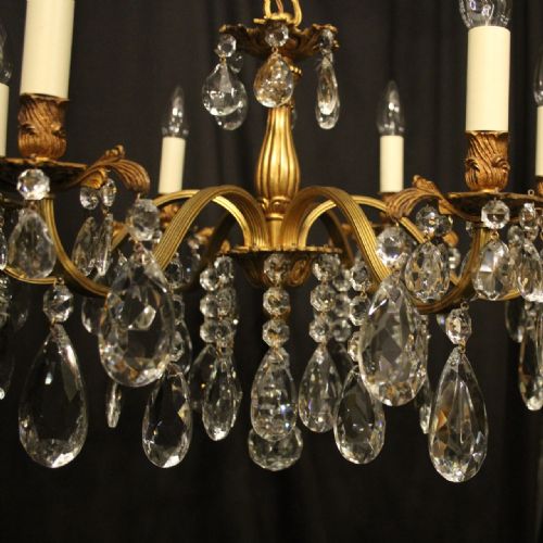 ITALIAN SMALL 6 LIGHT GILDED BRONZE CRYSTAL ANTIQUE CHANDELIER - ADDITIONAL PHOTO 2
