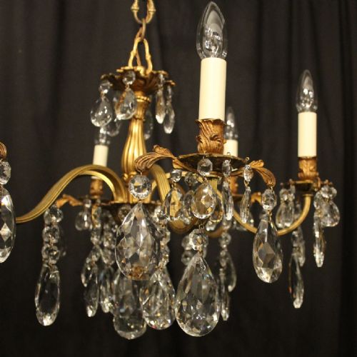 ITALIAN SMALL 6 LIGHT GILDED BRONZE CRYSTAL ANTIQUE CHANDELIER - ADDITIONAL PHOTO 3