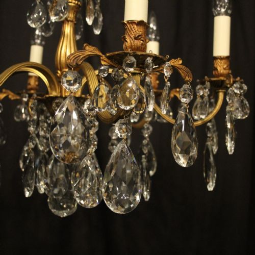 ITALIAN SMALL 6 LIGHT GILDED BRONZE CRYSTAL ANTIQUE CHANDELIER - ADDITIONAL PHOTO 4