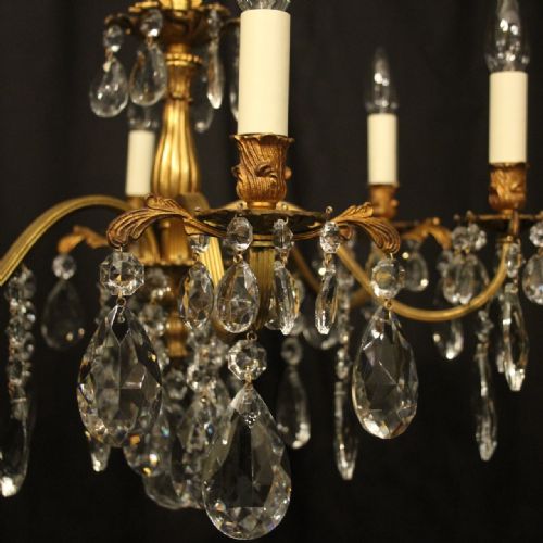 ITALIAN SMALL 6 LIGHT GILDED BRONZE CRYSTAL ANTIQUE CHANDELIER - ADDITIONAL PHOTO 5