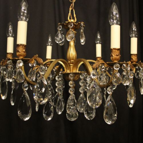 ITALIAN SMALL 6 LIGHT GILDED BRONZE CRYSTAL ANTIQUE CHANDELIER - ADDITIONAL PHOTO 6