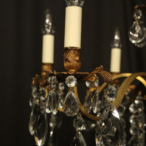 ITALIAN SMALL 6 LIGHT GILDED BRONZE CRYSTAL ANTIQUE CHANDELIER - ADDITIONAL PHOTO 7