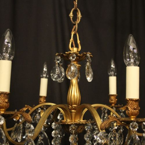 ITALIAN SMALL 6 LIGHT GILDED BRONZE CRYSTAL ANTIQUE CHANDELIER - ADDITIONAL PHOTO 8