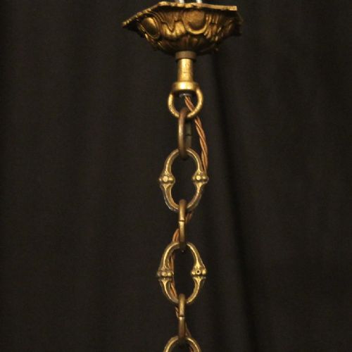 ITALIAN SMALL 6 LIGHT GILDED BRONZE CRYSTAL ANTIQUE CHANDELIER - ADDITIONAL PHOTO 9