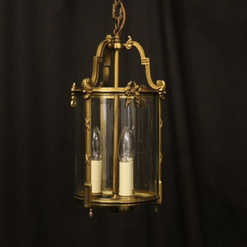 french gilded bronze triple light convex antique lantern - CATEGORY: ANTIQUE LIGHTING - DATED 1920