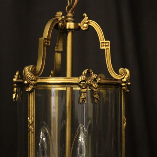 FRENCH GILDED BRONZE TRIPLE LIGHT CONVEX ANTIQUE LANTERN - ADDITIONAL PHOTO 1