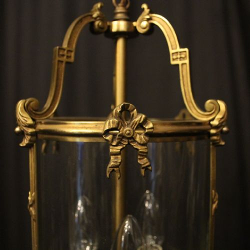 FRENCH GILDED BRONZE TRIPLE LIGHT CONVEX ANTIQUE LANTERN - ADDITIONAL PHOTO 3