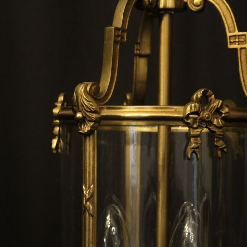 FRENCH GILDED BRONZE TRIPLE LIGHT CONVEX ANTIQUE LANTERN - ADDITIONAL PHOTO 4