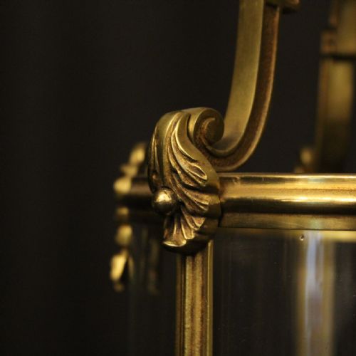 FRENCH GILDED BRONZE TRIPLE LIGHT CONVEX ANTIQUE LANTERN - ADDITIONAL PHOTO 5