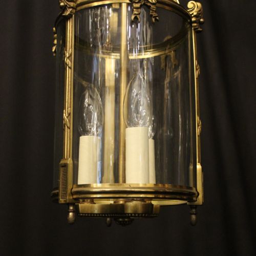 FRENCH GILDED BRONZE TRIPLE LIGHT CONVEX ANTIQUE LANTERN - ADDITIONAL PHOTO 6