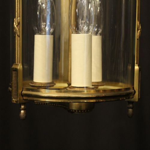 FRENCH GILDED BRONZE TRIPLE LIGHT CONVEX ANTIQUE LANTERN - ADDITIONAL PHOTO 7