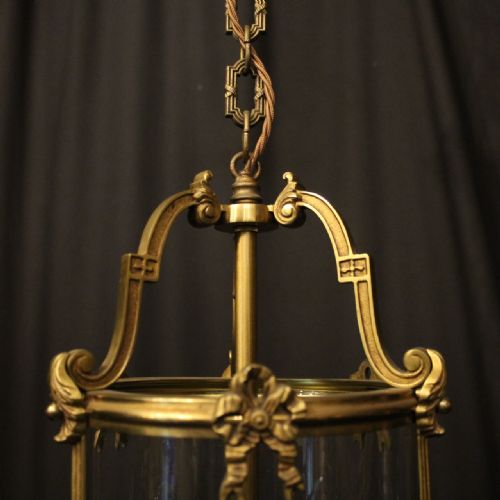 FRENCH GILDED BRONZE TRIPLE LIGHT CONVEX ANTIQUE LANTERN - ADDITIONAL PHOTO 9