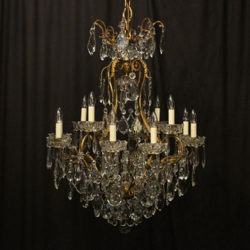 french gilded bronze crystal birdcage antique chandelier - CATEGORY: ANTIQUE LIGHTING - DATED 1920
