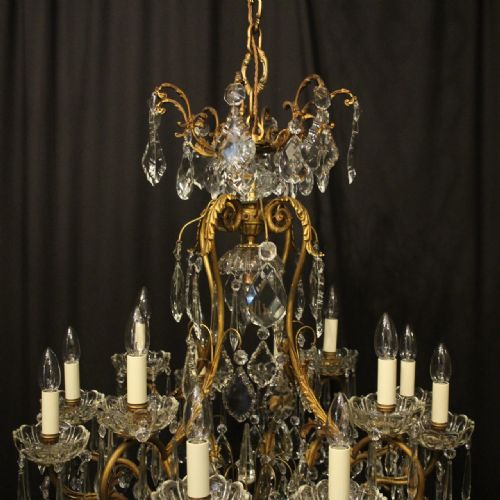 FRENCH GILDED BRONZE CRYSTAL BIRDCAGE ANTIQUE CHANDELIER - ADDITIONAL PHOTO 1