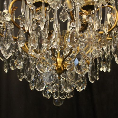 FRENCH GILDED BRONZE CRYSTAL BIRDCAGE ANTIQUE CHANDELIER - ADDITIONAL PHOTO 5