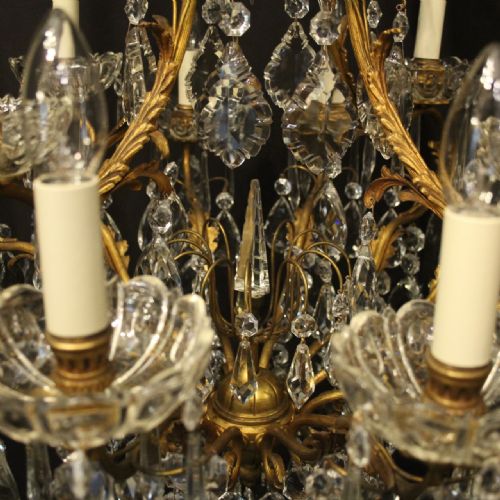 FRENCH GILDED BRONZE CRYSTAL BIRDCAGE ANTIQUE CHANDELIER - ADDITIONAL PHOTO 9