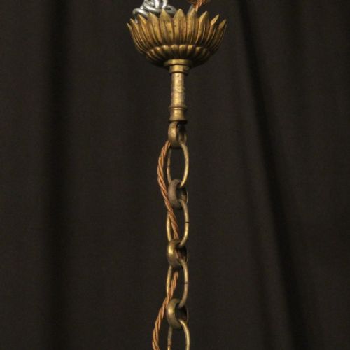 FRENCH GILDED FOUR LIGHT ANTIQUE HALL LANTERN - ADDITIONAL PHOTO 9
