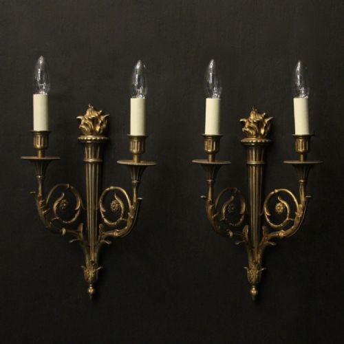 french pair of gilded twin arm antique wall lights - CATEGORY: ANTIQUE LIGHTING - DATED 1910