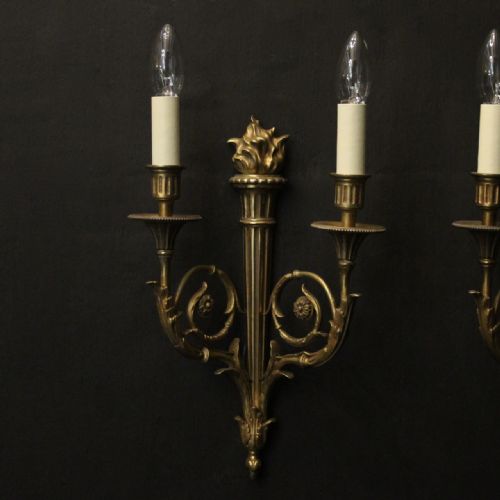 FRENCH PAIR OF GILDED TWIN ARM ANTIQUE WALL LIGHTS - ADDITIONAL PHOTO 1