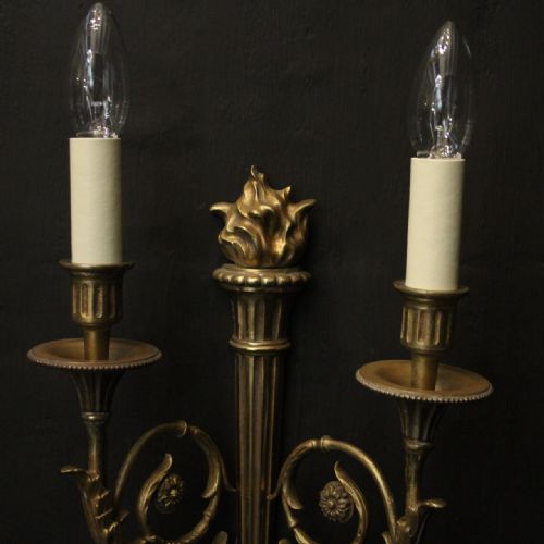FRENCH PAIR OF GILDED TWIN ARM ANTIQUE WALL LIGHTS - ADDITIONAL PHOTO 3