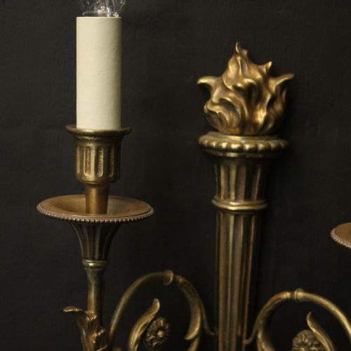 FRENCH PAIR OF GILDED TWIN ARM ANTIQUE WALL LIGHTS - ADDITIONAL PHOTO 4