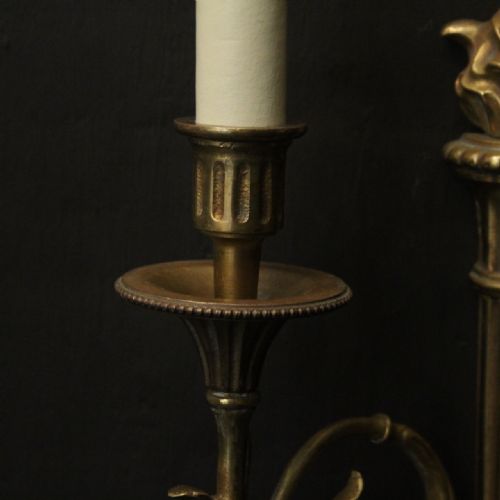 FRENCH PAIR OF GILDED TWIN ARM ANTIQUE WALL LIGHTS - ADDITIONAL PHOTO 5
