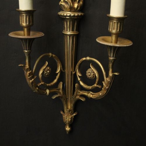FRENCH PAIR OF GILDED TWIN ARM ANTIQUE WALL LIGHTS - ADDITIONAL PHOTO 6