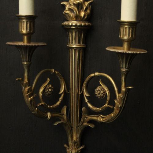 FRENCH PAIR OF GILDED TWIN ARM ANTIQUE WALL LIGHTS - ADDITIONAL PHOTO 7