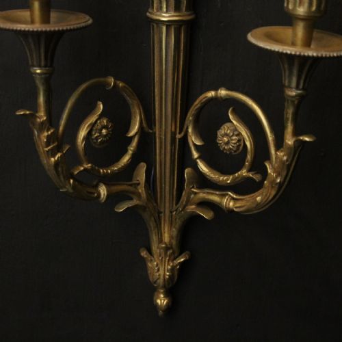 FRENCH PAIR OF GILDED TWIN ARM ANTIQUE WALL LIGHTS - ADDITIONAL PHOTO 8